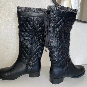 JUSTFAB | gorgeous knee high split back quilted leather boots - Black Leather /